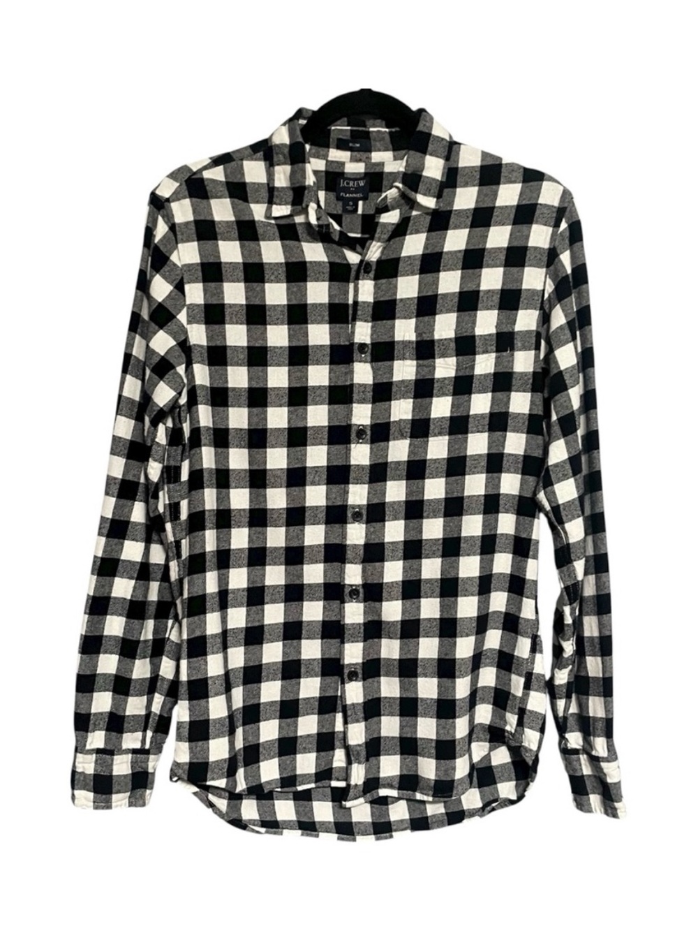 J. Crew Factory Slim Plaid Slim Flannel Shirt Buffalo Check White Cotton Black S